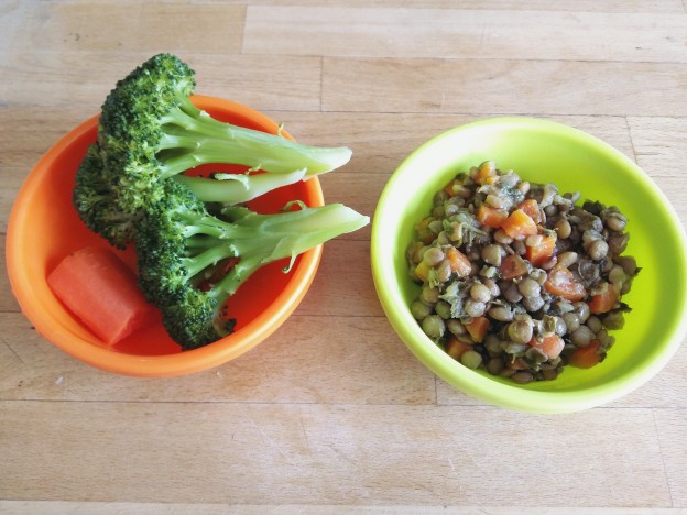 תבשיל עדשים וירקות, ברוקולי וגזר מבושלים